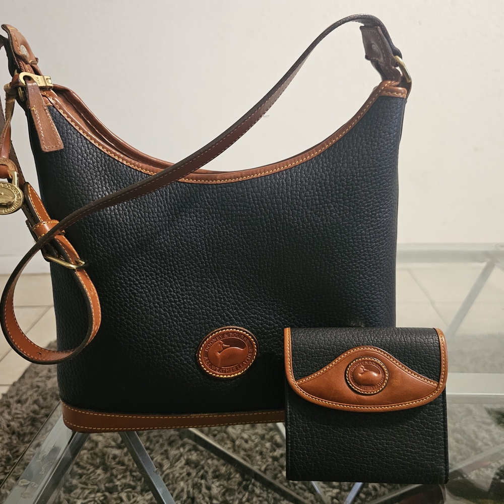 Dooney & Bourke Black Pebbled Leather Medium Hobo Shoulder Bag & Wallet